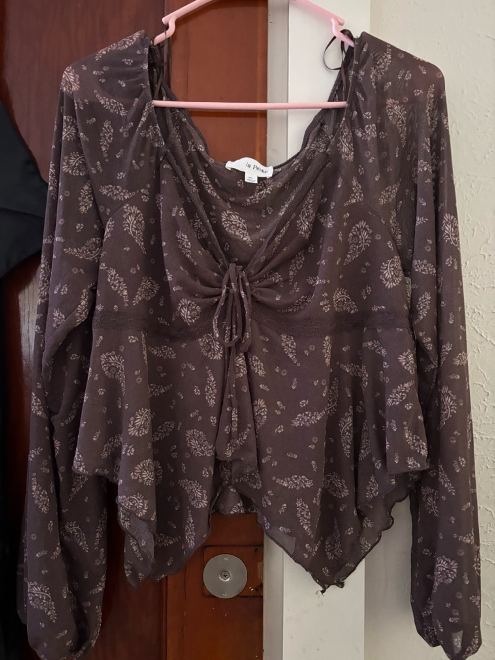 La Femme Brown Floral Tie-Front Crop Top